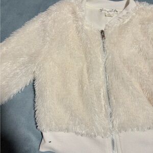 Knitworks Girls faux fur White And silver Sequence Jacket (Size 8)
